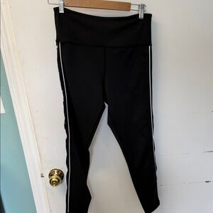 Kids Black Leggings with White Side Stripes